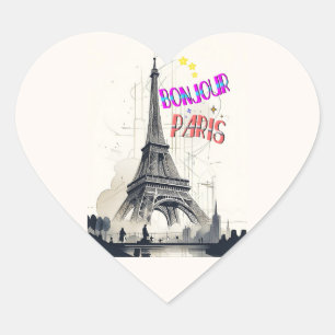 Bonjour Colourful Paris Heart Sticker