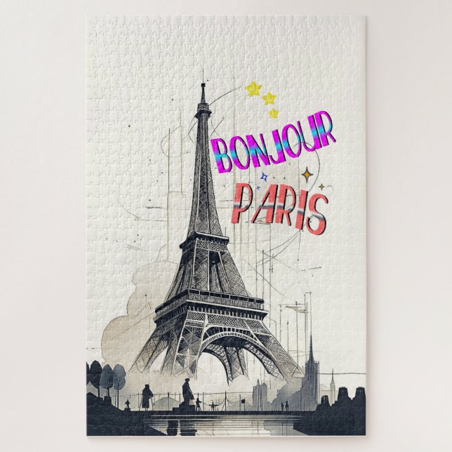 Bonjour Colourful Paris Jigsaw Puzzle (Vertical)