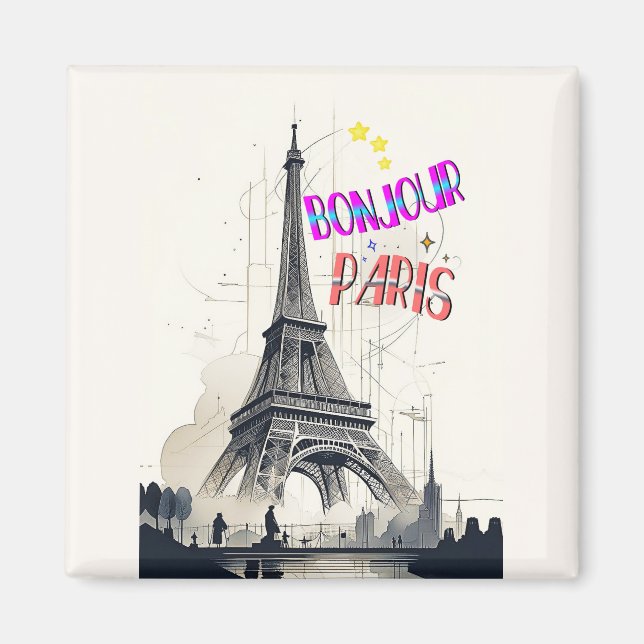 Bonjour Colourful Paris Magnet (Front)
