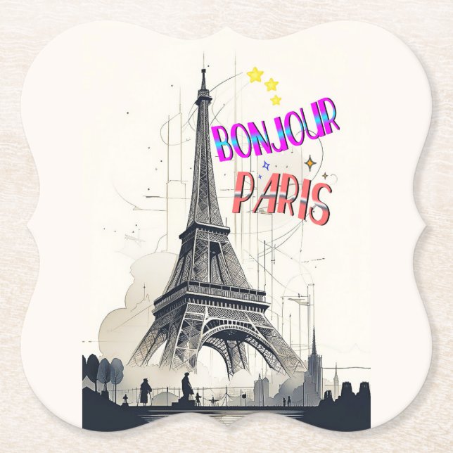 Bonjour Colourful Paris Paper Coaster (Front)
