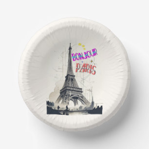 Bonjour Colourful Paris Paper Plate