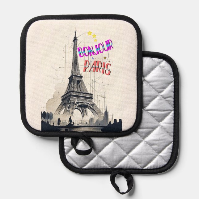 Bonjour Colourful Paris Pot Holder (Front/Back)