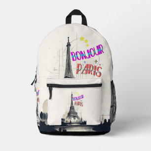 Bonjour Colourful Paris Printed Backpack