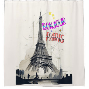 Bonjour Colourful Paris Shower Curtain
