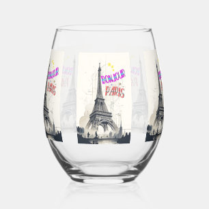 Bonjour Colourful Paris Stemless Wine Glass