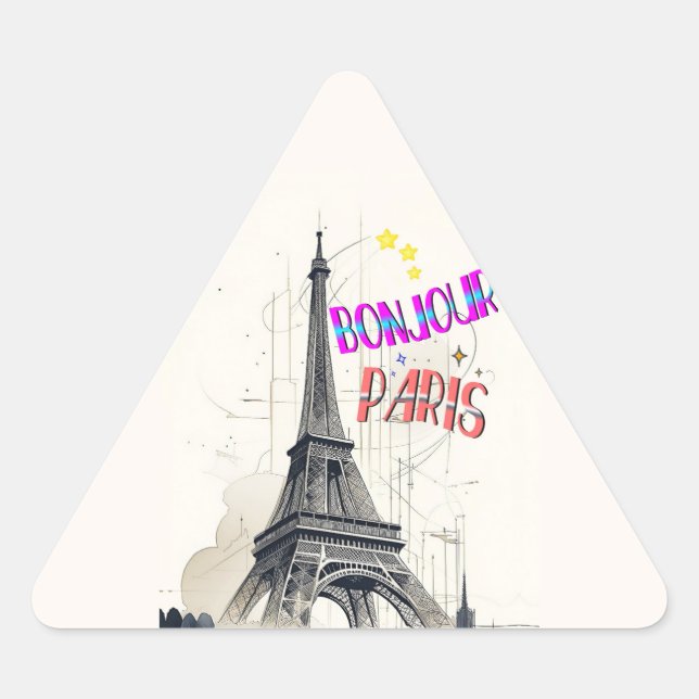 Bonjour Colourful Paris Triangle Sticker (Front)