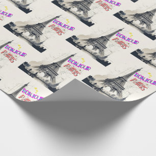 Bonjour Colourful Paris Wrapping Paper