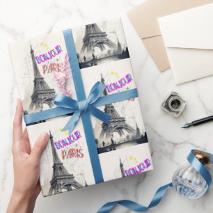 Bonjour Colourful Paris Wrapping Paper