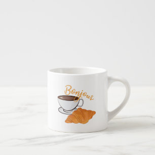 Bonjour Croissant Coffee Breakfast - French Cafe Espresso Cup