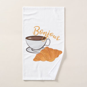 Bonjour Croissant Coffee Breakfast - French Cafe Hand Towel