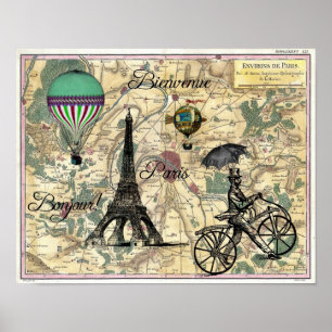 Bonjour De Paris Vintage Map Art Print