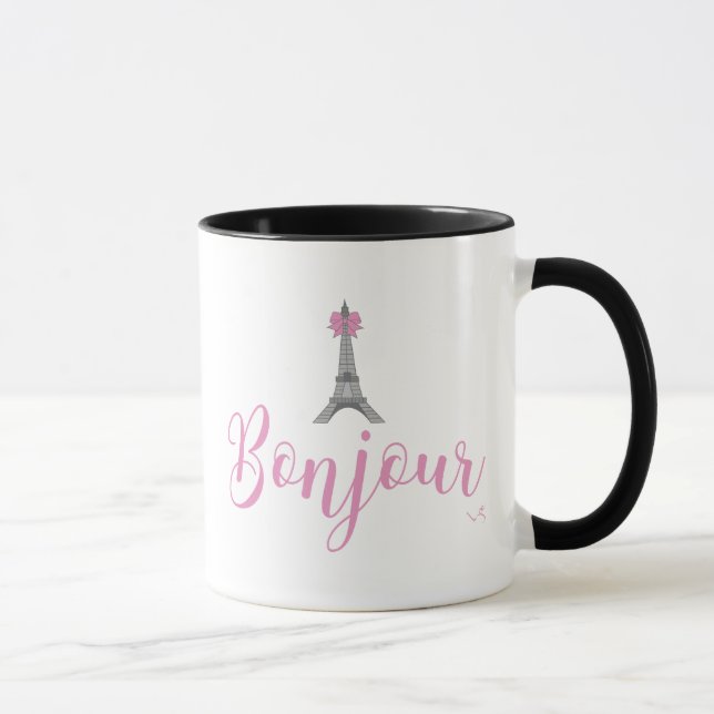 Bonjour-Eiffel Tower Bow Unique Mug (Right)