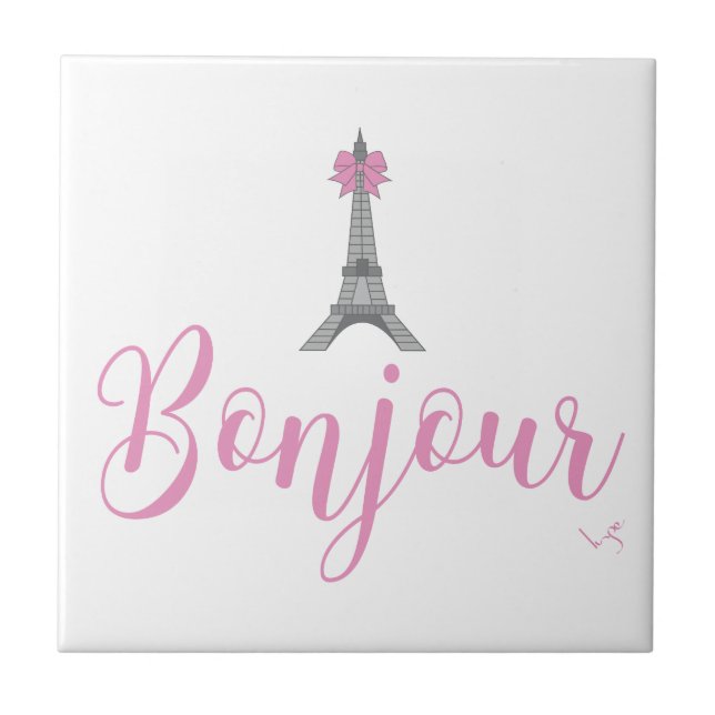 Bonjour-Eiffel Tower Bow Unique Tile (Front)