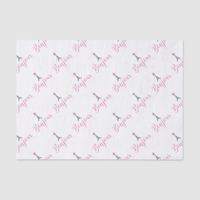 Bonjour-Eiffel Tower Bow Unique Tissue Paper (Front)