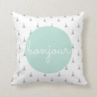 Bonjour Eiffel Tower print in grey Cushion