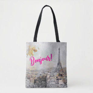 “Bonjour” Eiffel Tower Tote Bag – Chic Parisian