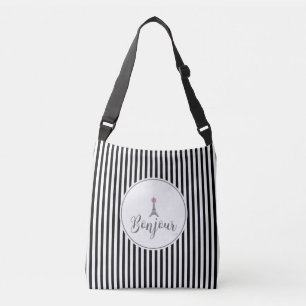 Bonjour Eiffel Tower with pink bow Crossbody Bag