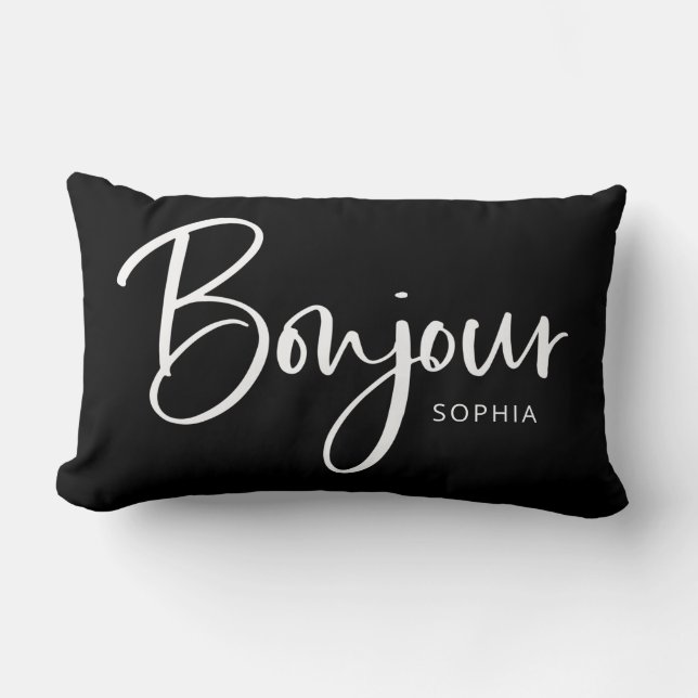 Bonjour | Elegant and Modern French Script Lumbar Cushion (Front)