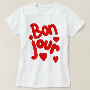 "Bonjour En Coeur", T-Shirt Blanc