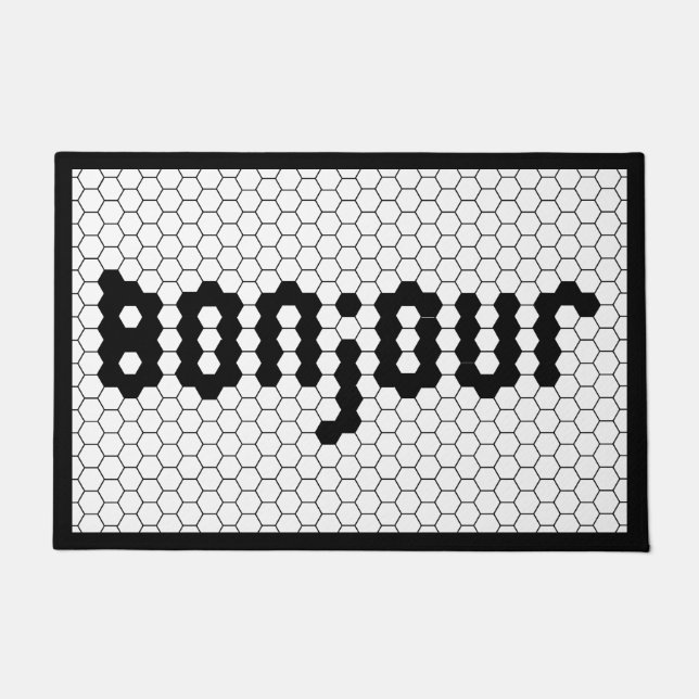 Bonjour Faux Hex Tile Black & White Doormat (Front)