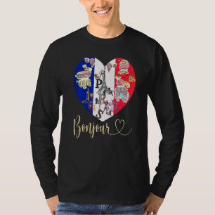 Bonjour France I Love Paris French Flag Heart Fren T-Shirt