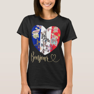 Bonjour France I Love Paris French Flag Heart Fren T-Shirt