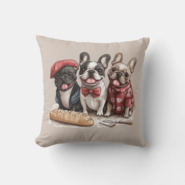 Bonjour French Bulldogs Cushion (Front)
