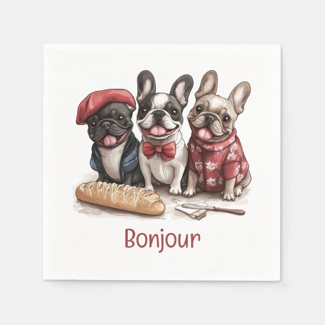 Bonjour French Bulldogs Napkin (Front)