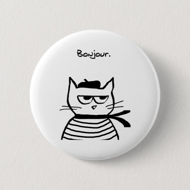 Bonjour French Cat Funny  6 Cm Round Badge (Front)