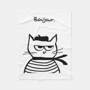 Bonjour French Cat Funny Fleece Blanket