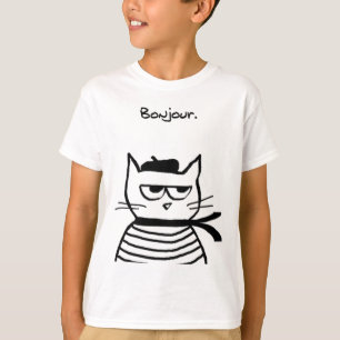 Bonjour French Cat Funny  T-Shirt