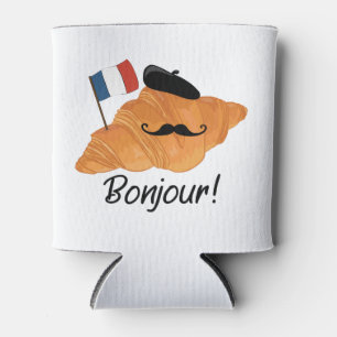 Bonjour French Croissant - France Funny Food Can Cooler