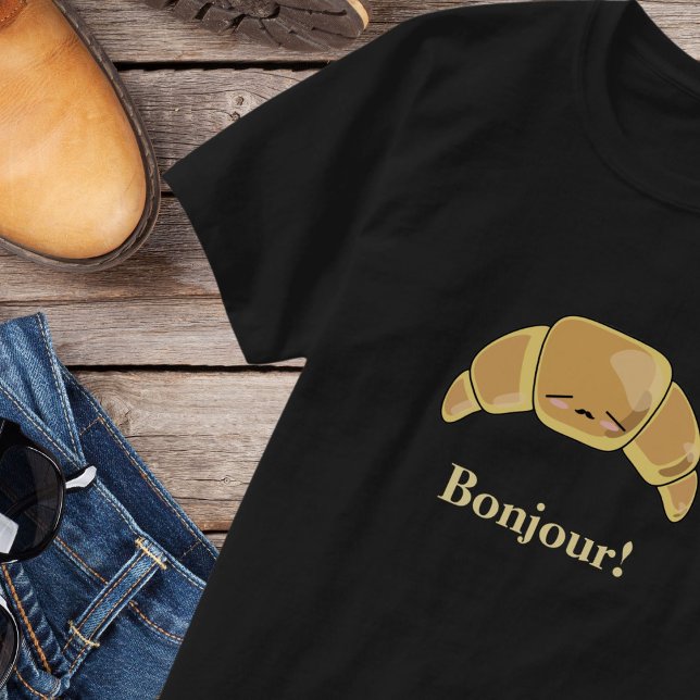 Bonjour French Croissant Funny Kawaii Guys Pastry T-Shirt (Creator Uploaded)