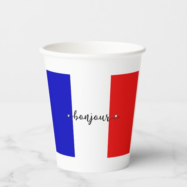 Bonjour French Flag Colours  Paper Cups (Front)