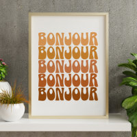Bonjour French Hello in Brown Groovy Retro Wall