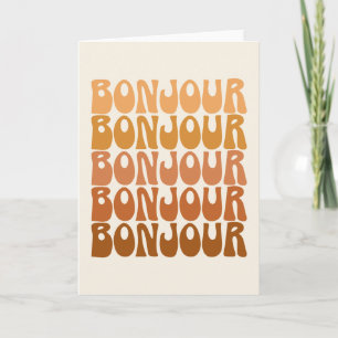 Bonjour   French Hello in Brown Groovy Typography  Card