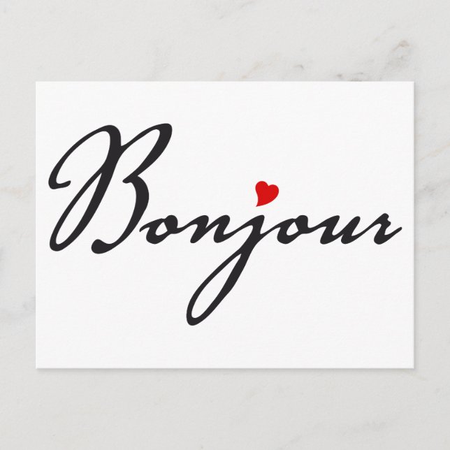 Bonjour, French word art with red heart Postcard (Front)