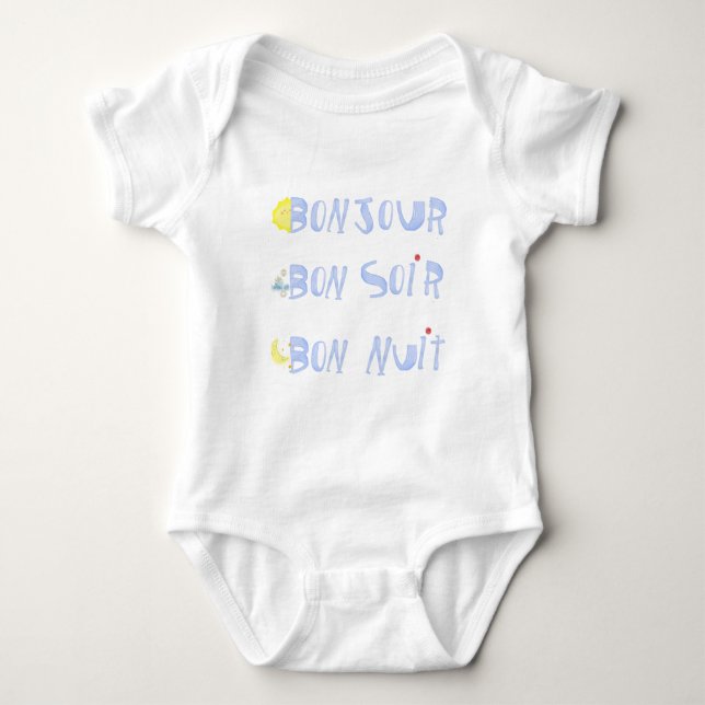 Bonjour Good Day Bon soir Good Evening French baby Bodysuit (Front)