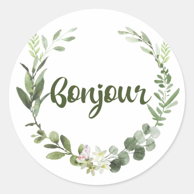 Bonjour Hello French Classic Round Sticker (Front)