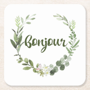 Bonjour Hello French Square Paper Coaster