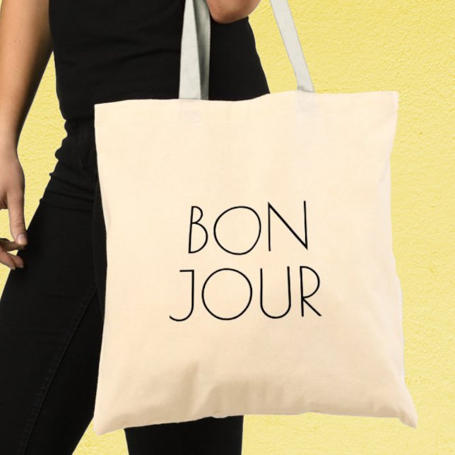 Bonjour, Hello in French Tote Bag ("Everyday is abundantly beautiful." 
Sincerely Best Wishes from Lucky Design World)