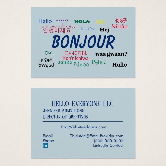 Bonjour Hello Languages World Colourful (Front & Back)