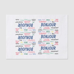Bonjour Hello Languages World Travel Colourful Tissue Paper