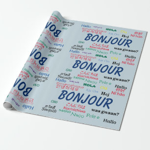 Bonjour Hello Languages World Travel Colourful Wrapping Paper