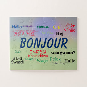 Bonjour Hello Many Languages World Colourful Jigsaw Puzzle
