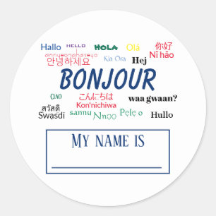 Bonjour Hello World Travel Languages Colourful Nam Classic Round Sticker