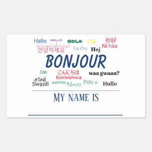 Bonjour Hello World Travel Languages Colourful Nam Rectangular Sticker