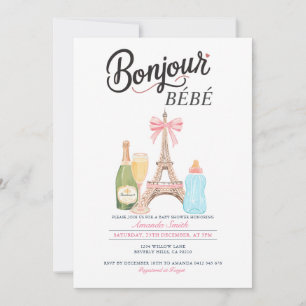 Bonjour Milk Bottle French Baby Shower Invitation