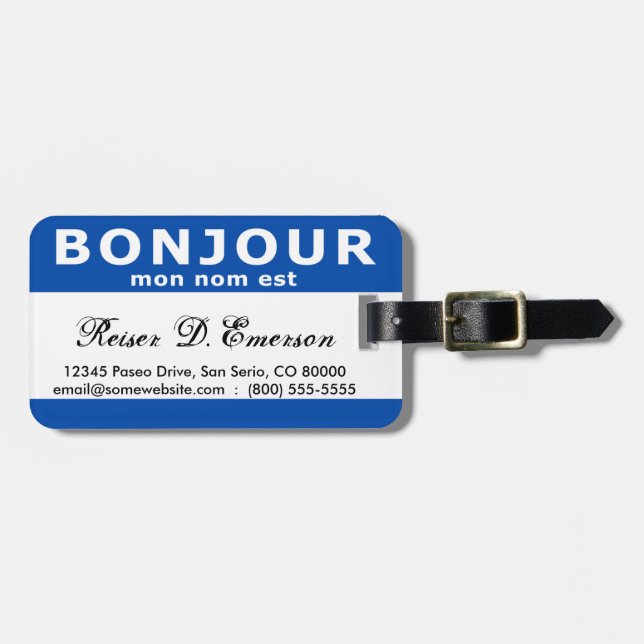 BONJOUR mon nom est (blue) Luggage Tag (Front Horizontal)