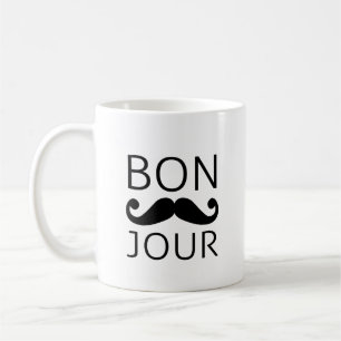 Bonjour moustache coffee mug